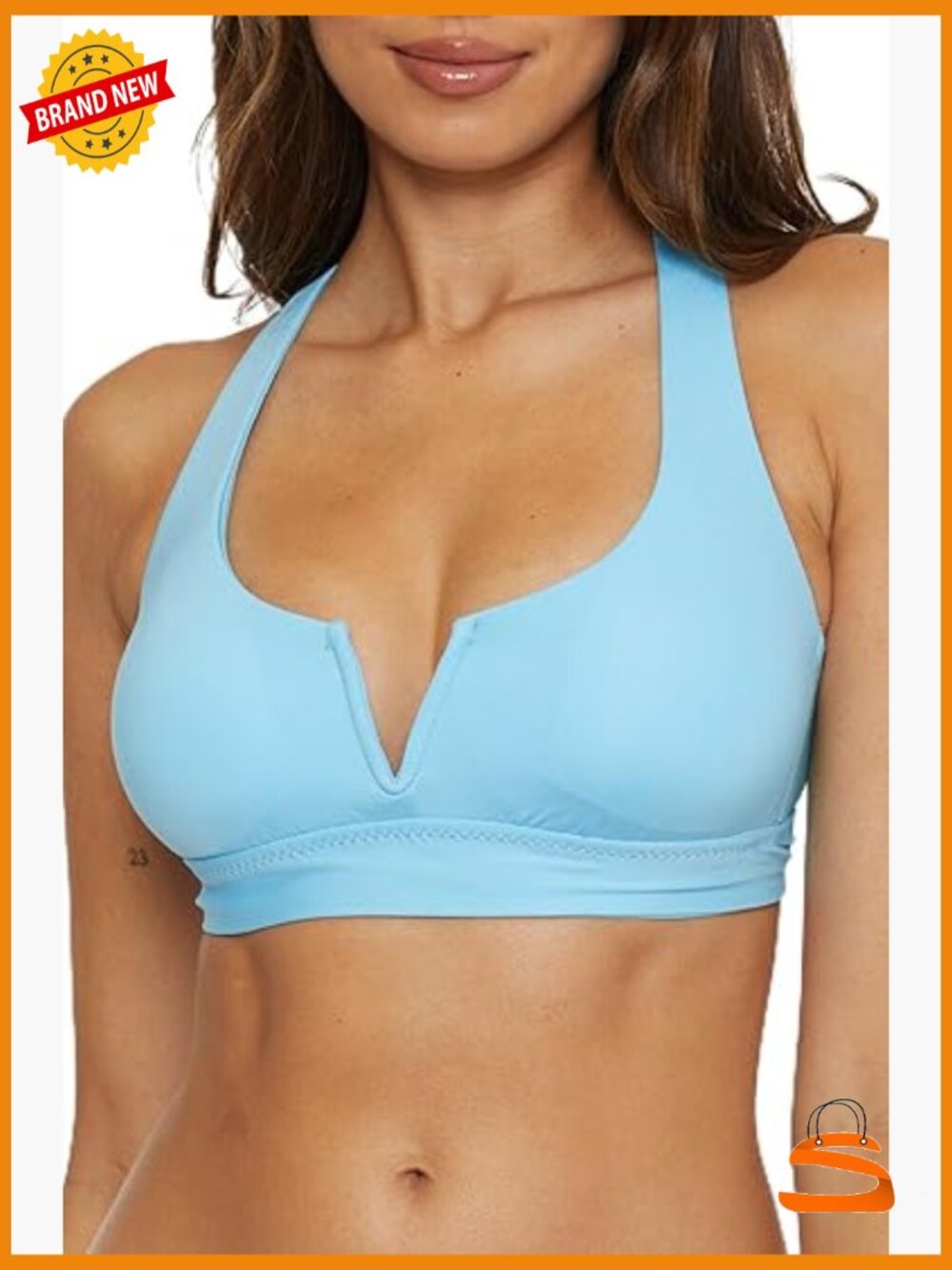 Adjustable Halter Bikini Top, Nylon Spandex Fabric, V-Cut Design, Size D